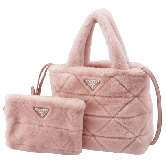 Prada Shearling Triangle Pink Shoulder Tote Bag - Picture 1 of 10
